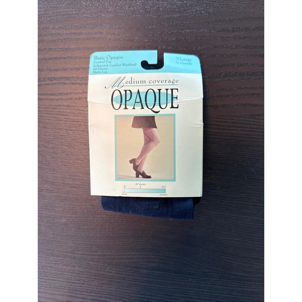 Vintage JCPenney Opaque Control Top Tights Women's XL Navy Soft Stretch‎